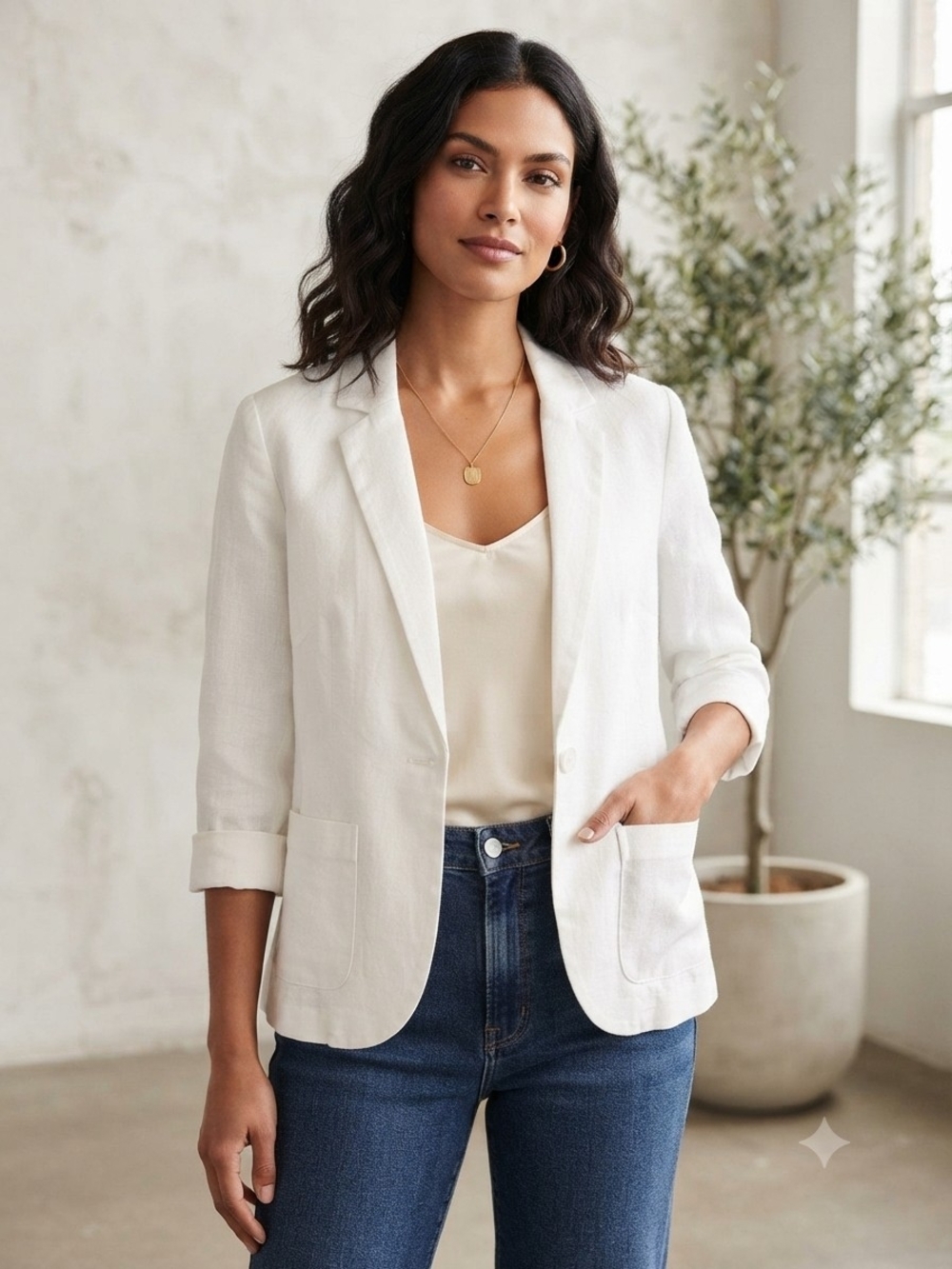 Tailored White Blazer Jacket — Lightweight Notch Lapel